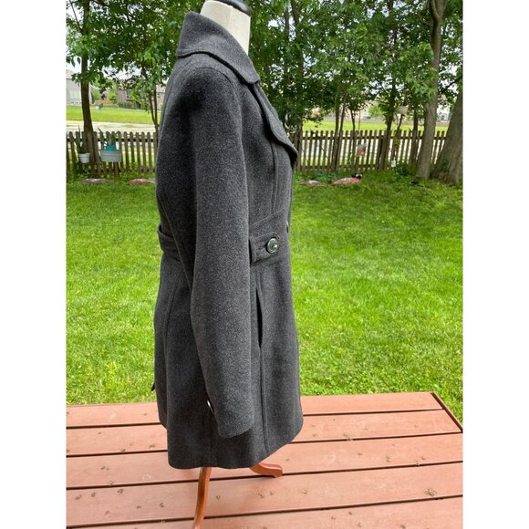 Kenneth Cole Wool Blend Charcoal Gray Belted Coat Size 14 Womens Long Button-Up - Picture 7 of 9